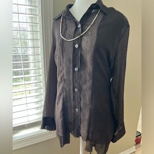 [XS]Zara Brown Oversized Half Sheer Button Down Shirt Tie Back Chic NWOT